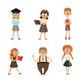 Funny Boys and Girls Nerds as Smart School Children Character in Glasses Vector Set