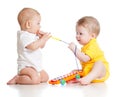 Funny boys with musical toys Royalty Free Stock Photo