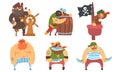 Funny Brave Sailors Pirates and Captain Set, Male Buccaneers Cartoon Characters Vector Illustration