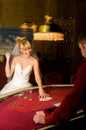 Funny bride playing cards Royalty Free Stock Photo