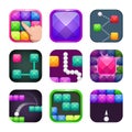 Funny bright colorful square app icons set. Application store logo examples.