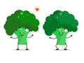 Funny broccoli in kawaii style. Vector illustration on white background.