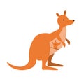 Funny brown kangaroo with cute baby and red heart. Australian marsupials hand drawn vector illustration. Animals