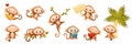 Funny Brown Monkey with Prehensile Tail Enjoying Different Activity Vector Set