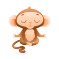 Funny Brown Monkey with Prehensile Tail Meditating in Yoga Lotus Pose Vector Illustration