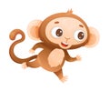 Funny Brown Monkey with Prehensile Tail Running Ahead Vector Illustration