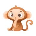 Funny Brown Monkey with Prehensile Tail Sitting and Smiling Vector Illustration