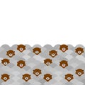 Funny brown otters on gray waves. Card banner, white pattern background. Kawaii. Vector illustration