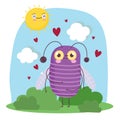 funny bug animal hearts sun sky grass cartoon