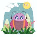 funny bug with wings animal mountains sky cartoon