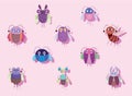 funny Bugs insect animal with wings cartoon icons set