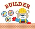 Funny builder cartoon with its tools