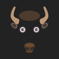 Funny bull bison on dark brown background. Vector