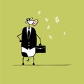 Funny bull businessman with suitcase, sketch