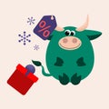 Funny bull icon for New Years sales items or calendar.