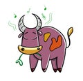 Funny bull listening to music and chewing grass Royalty Free Stock Photo