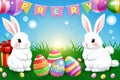 Funny bunny easter eggs Holidays banner Royalty Free Stock Photo