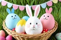 Funny bunny easter eggs Holidays banner Royalty Free Stock Photo