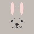 Funny bunny hare rabbit face on gray background. Vector