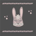 Funny bunny. Retro style.It`s time to siesta phrase.