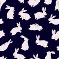 Funny bunny seamless pattern. Rabbits cartoon textile print, cute bunnies wallpaper. Pretty cartoon wild animals