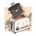 Funny burnt toast flying out of a toaster