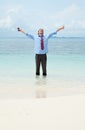 Funny business man on the beach Royalty Free Stock Photo