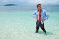 Funny business man on the beach Royalty Free Stock Photo