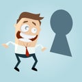 Funny business man looking through keyhole Royalty Free Stock Photo