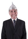 Funny Businessman Aluminum Hat, Mind Control Royalty Free Stock Photo