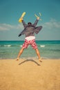 Funny businessman on the beach Royalty Free Stock Photo
