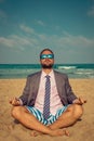 Funny businessman on the beach Royalty Free Stock Photo