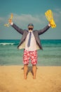 Funny businessman on the beach Royalty Free Stock Photo