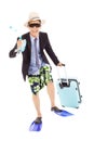 Funny businessman holding scuba gearing and baggage Royalty Free Stock Photo