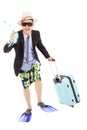 Funny businessman holding scuba gearing and baggage Royalty Free Stock Photo