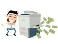 Funny businessman making copies of bank notes Royalty Free Stock Photo