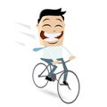 Funny businessman is riding a bicycle