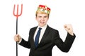 Funny businessman with trident pitchfork isolated