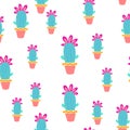 Funny cactus with flower seamless pattern Royalty Free Stock Photo