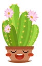 Funny cactus in pot. Adorable kawaii house plant