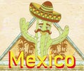 Funny cactus with a sombrero - grunge card