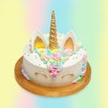 Funny cake for children styling as a unicorn