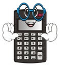 Happy calculator with hands in glasses