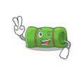 Funny camping mat Scroll cartoon Character with two fingers