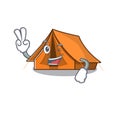 Funny camping tent Scroll cartoon Character with two fingers