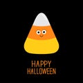 Funny candy corn with face. Happy Halloween card. Baby background. Flat design.