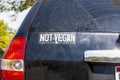 Funny car sticker on the back of an SUV that says ` Not Vegan Royalty Free Stock Photo