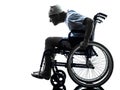 Funny careless injured man in wheelchair