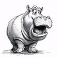 a funny Caricature of a hippopotamus with its jaws wide open on a plain white backdrop Royalty Free Stock Photo