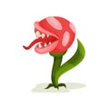 Funny carnivore plant, fantastic red flower vector Illustration on a white background Royalty Free Stock Photo